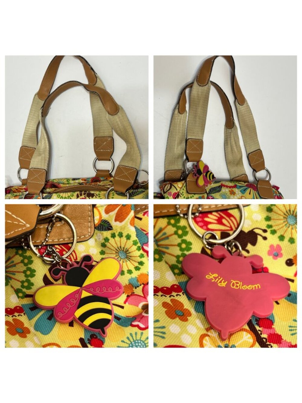 Lily Bloom Floral Bee Tote Bag Busy Bee Recycled Polyester Vinyl Trim Boho Y2K - Picture 11 of 16